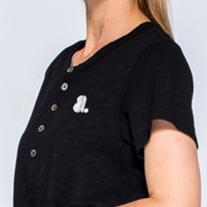 Women's Black Short Sleeve O-Neck T-<b>Shirt</b> Button Front Logo Casual Regular Fit Knitted Organic Cotton Solid Color Summer - Product Image 2