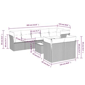 Juego de sofás de patio de ratán sintético gris de 9 piezas con cojines, muebles duraderos para exteriores - Product Image 3