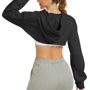 Sudadera con capucha corta de forro polar para mujer, estilo años 90, con cordón, manga larga, cremallera completa, hombros caídos, transpirable - Product Image 2