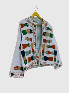 Veste en coton brodée à la main, col châle, manches longues, motif animalier, style Prairie Chic, pour le printemps, longueur standard adulte - Product Image 3