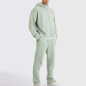 Conjunto Deportivo Vintage para Hombre, Estilo Desgastado, Lavado Ácido, Pantalones Jogger, Felpa de Algodón, Dos Piezas - Product Image 3