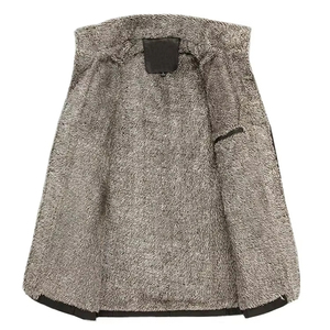 Veste en simili cuir noir vintage pour homme, hiver, doublure en sherpa épaisse, col montant, long manteau - Product Image 5
