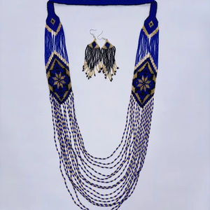 Ensemble collier et boucles d'oreilles tendance et unique en perles de rocaille style bohème : Bijoux tribaux de style américain pour mariage, cadeau, anniversaire, fête - Product Image 2