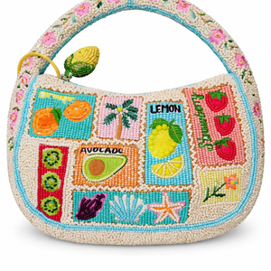 Beaded fruit patchwork handbag with charm detail Perfect for Evening Wedding and Casual Use Available For Sale - Product Image 1