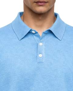 Sweat-shirt polo à manches longues pour homme, bleu ciel, décontracté, en mélange de coton, col pull, automne-hiver, vente en gros personnalisée - Product Image 5