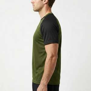 Camiseta de Manga Raglán Verde Oliva para Hombre, Corte Regular, Cuello Redondo, Secado Rápido, Informal, Tejido de Poliéster, Color Sólido - Product Image 2