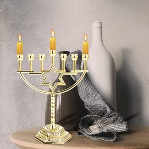 Luxury Gold Metal Menorah Candelabra 7 Branch <b>Candle</b> <b>Holder</b> Decorative Hanukkah Centerpiece Table Decor - Product Image 3