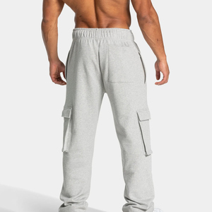 <b>Men's</b> Gray Cargo Sweatpants <b>Elastic</b> Waist Drawstring Multiple Pockets Casual Midweight Cotton Breathable Knitted Fabric - Product Image 3