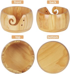 Bol de rangement pour fil en bois fait main, portable, pour tricot et crochet, avec trous en spirale, ensemble organisateur avec aiguilles en bambou - Product Image 2