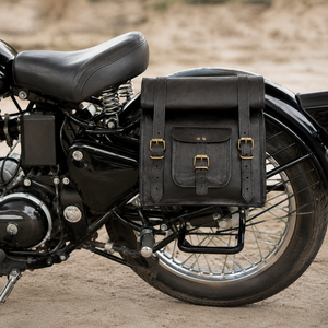 Sacoche de guidon de moto en cuir véritable noir, sacoche latérale vintage pour vélo avec fermeture éclair, légère, 4L, pour le tourisme - Product Image 1