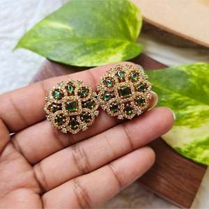 18K Gold Plated Geometric Stud Earrings with Zircon and Imitation Pearl - Product Image 3