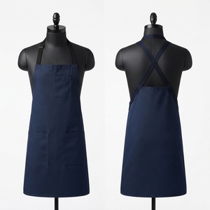 Tablier de Chef Homme Premium en Coton Polyester Sergé 240 GSM Bleu Marine, Tablier à Bretelles Croisées avec Poches Avant, Broderie Logo Personnalisée - Product Image 1
