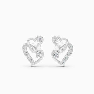 Clous d'oreilles double cœur en diamant de culture, 0,212 ct, en or jaune, blanc et rose 9 carats - Product Image 2