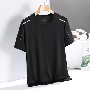 Men's <b>Black</b> Quick Dry Short Sleeve Sporty T-<b>Shirt</b> Casual Summer Wear Knitted Polyester Solid Color Collarless Design - Product Image 1