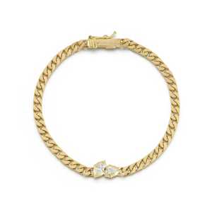 14K <b>Solid</b> <b>Gold</b> 925 Silver Curb Chain <b>Bracelet</b> Lab Grown Diamond Pear Marquise Cut Matte Miami Linked <b>Charm</b> Wholesale Unisex Gift - Product Image 3