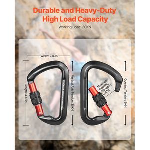 Set di 3 Moschettoni Professionali per Arrampicata ad Alta Resistenza 30 KN/6744 Lbs, Grandi Moschettoni a D per Escursionismo - Product Image 2
