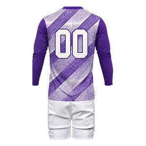 ชุดวอลเลย์บอลชาย สีม่วงขาว แบบซับลิเมชั่น เสื้อแขนยาวและกางเกงขาสั้น ชุดกีฬาระบายอากาศได้ดี เหมาะสำหรับการฝึกซ้อมและการเล่นกีฬา - Product Image 3