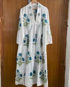 Women Bohemian Style Cotton Handmade Summer Dress <b>Balloon</b> Sleeves Stripe Printed Maxi Dress Wholesale - Product Image 2