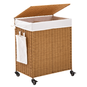 Cesto Portabiancheria in Rattan Intrecciato da 125L con Coperchio e Ruote, Design Scorrevole per Maggiore Comodità - Product Image 1
