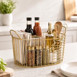 Metal Wire Gold Plated <b>Storage</b> Basket for Kitchen Home Decorative Fruit <b>Vegetable</b> Organizer Multipurpose Countertop <b>Storage</b> <b>Rack</b> - Product Image 3