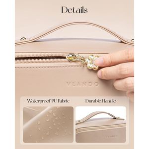 Borsa per il Trucco in Pelle PU di Grande Capacità, Impermeabile, Portatile, con Divisori, per Articoli da Toeletta e Cosmetici da Viaggio per Donne - Product Image 3