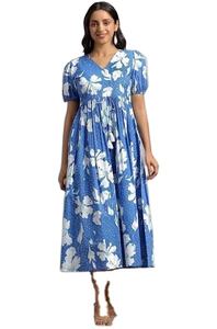 <b>Indian</b> Hand-Block <b>Printed</b> Cotton Boho <b>Dress</b> Floral Summer Casual Wear with Handmade Touch Perfect Gift for Her - Product Image 3