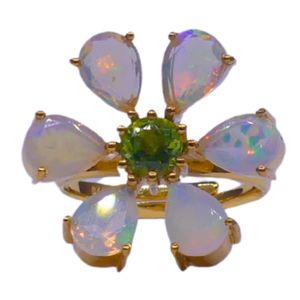 Wedding Wear 925 Sterling <b>Silver</b> Gold Plated Jewelry <b>Opal</b> Peridot Gemstone Women Wear Classic <b>Ring</b> - Product Image 5