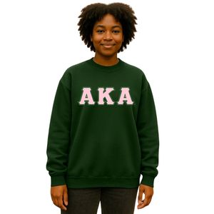AKA Forest <b>Green</b> Custom Twill Embroidered Sweatshirt Pink Letter Crewneck Unisex Greek Sorority Clothing OEM ODM - Product Image 1