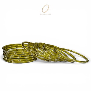 Fashion Indian Kashmiri Jewelry Luxe Olive Shimmer Raindrop Glass <b>Bangles</b> Diamond Gold Plated Stone for Women Wholesale Price - Product Image 4