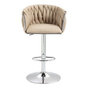 Set di 2 Sgabelli da Bar Regolabili in Altezza, Girevoli a 360° con Rivestimento in Tessuto, Schienale Intrecciato e Poggiapiedi, Colore Argento - Product Image 5