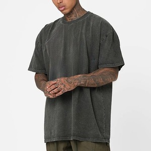 Camiseta de Algodón de Color Sólido para Hombre, Talla Grande, Cuello Redondo, Manga Corta, Estilo Casual, Lavado Vintage, Tejido Ajustado, Logotipo Personalizado en la Parte Delantera, Secado Rápido - Product Image 5