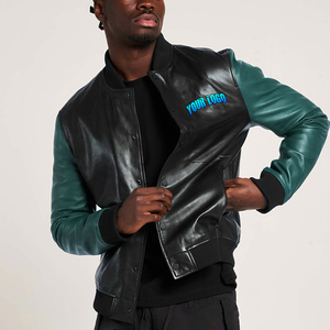 Blouson Bomber en Cuir PU pour Homme, Bicolore Violet et Noir, Logo Thermocollé sur le Devant, Style Décontracté pour l'Automne - Product Image 6