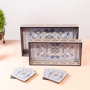 Plateau de service en bois durable et fiable, motif floral de lotus, design esthétique, plateau décoratif pour desserts, à vendre - Product Image 4