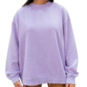 เสื้อสเวตเชิ้ตคอกลมโอเวอร์ไซส์สำหรับผู้หญิง สีม่วงล้วน แขนยาว ผ้าถัก คอตตอน ระบายอากาศได้ดี สไตล์ฤดูใบไม้ร่วง - Product Image 3