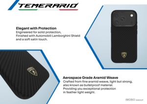 Coque de protection arrière officielle sous licence Lamborghini en fibre d'aramide spéciale compatible iPhone 17 Pro / 18 Pro 6,3'' - Product Image 6