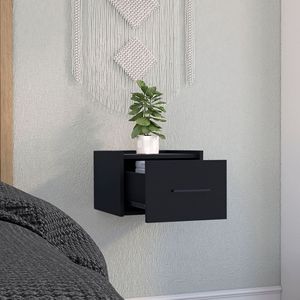 Black Boa Single Drawer Floating Nightstand with Handle <b>Wall</b> Mounted End <b>Table</b> & Side <b>Table</b> for Bedroom - Product Image 4