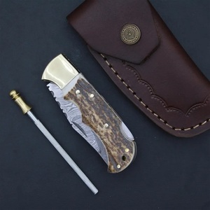 Custom Handmade Damascus <b>Drop</b> Point Folding Hunting Pocket Knife Stag Handle Sharp EDC High Quality 3-Year Warranty Outdoor USA - Product Image 2