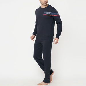 Survêtement pour homme en coton doux imprimé avec logo personnalisé, manches longues, pantalon avec cordon de serrage - Product Image 2