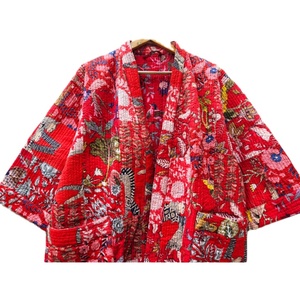 Kimono japonais imprimé et cousu main, style patchwork Kantha, robe courte matelassée, style bohème, manches courtes, 100% coton, thermique, été - Product Image 4