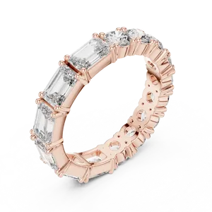 Anillo de eternidad completo con diamantes cultivados en laboratorio, esmeraldas redondas alternadas, 0.99 CTW, oro sólido de 18K, alto brillo, regalo de boda, anillo unisex. - Product Image 6