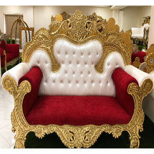 Muslim Maharaja Wedding Stage <b>Sofa</b> Wedding Elegant Style Love Seat Luxury <b>Gold</b> Carved Wedding <b>Sofa</b> With Red And White Upholstery - Product Image 1