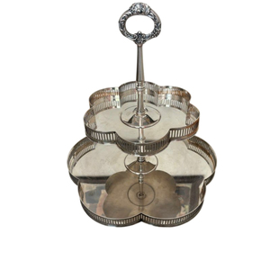 Soporte para pasteles de 2 niveles, plateado, de alta calidad, con asa, elegante bandeja redonda de metal para servir postres, para decoración de bodas y fiestas. - Product Image 6