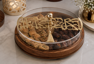 Plato Redondo de Madera para Servir con Tapa Transparente, Caligrafía Árabe Decorativa, Plato para Comida, Accesorio Decorativo para el Hogar - Product Image 6
