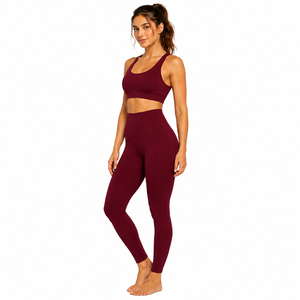 Conjunto de Yoga Premium para Mujer, 3 Piezas, Bra Deportivo, Leggings, Color Sólido Personalizado, Cintura Alta, Ropa Deportiva para Gimnasio, Sin Costuras, Anti-UV - Product Image 4