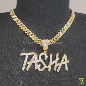 จี้เพชรโมอิสซาไนต์สุดหรูรูปตัวอักษร "TASHA" พร้อมสร้อยคิวบันแบบเต็มเม็ดประดับเพชร สไตล์ฮิปฮอป - Product Image 2