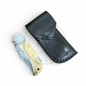 Cuchillo plegable de acero damasco y cobre al por mayor con bloqueo trasero, mango de hueso, personalizado OEM, para caza, supervivencia y actividades al aire libre multifuncional - Product Image 5