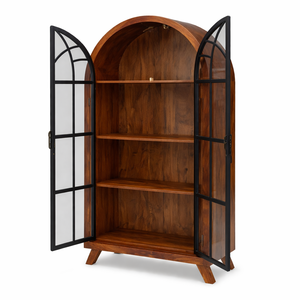 Armario de Madera de 2 Puertas con Acabado Brillante |   Armario Blanco Minimalista con Detalles Geométricos Dorados |   Organizador de Armario de Lujo para Dormitorio - Product Image 4