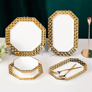 Luxury <b>White</b> And Gold Dinner <b>Set</b> With Premium Ceramic Material Elegant Serving <b>Plates</b> Decorative Soup Bowls - Product Image 5