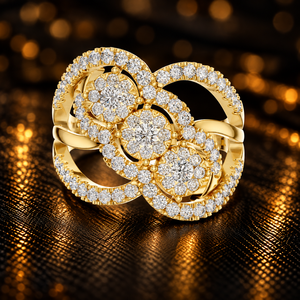 Anillo de Diamante Cultivado en Laboratorio con Corte Redondo, Oro Sólido de 14K, Halo Multicluster Entrecruzado, 1.00 CT DEF VVS, Anillo de Compromiso Nupcial ODM - Product Image 1