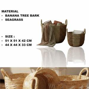 Juego de 2 cestas color marrón crema, hechas a mano con macramé y corteza de banano - Product Image 2